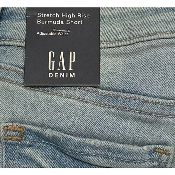 NWT GAP Girls Stretch High Rise Bermuda Shorts Sz 6 Light Wash Denim Rips - Picture 4 of 7